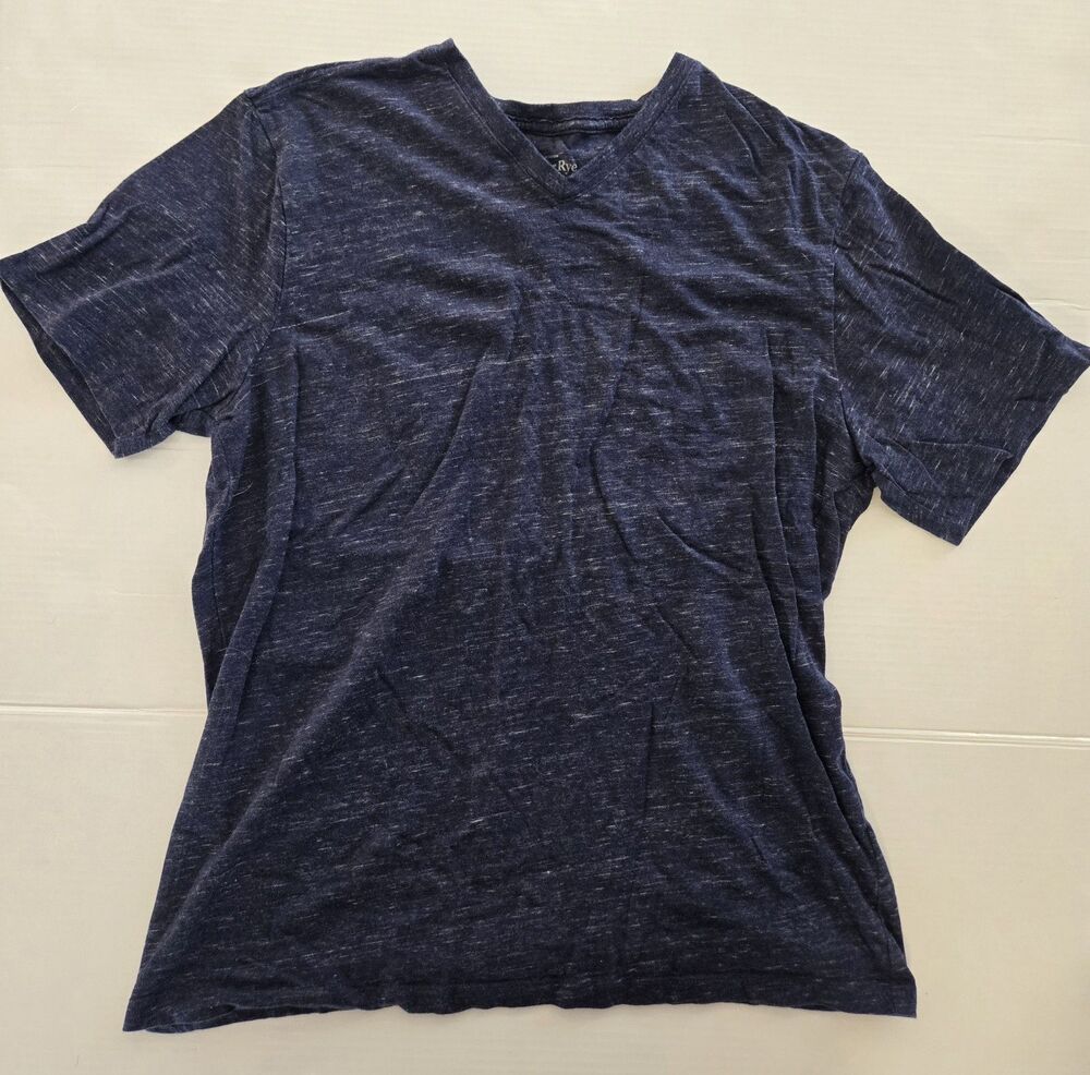 Hawker Rye Men's Navy Blue Solid V-Neck T-Shirt Short Sleeve Cotton Size L